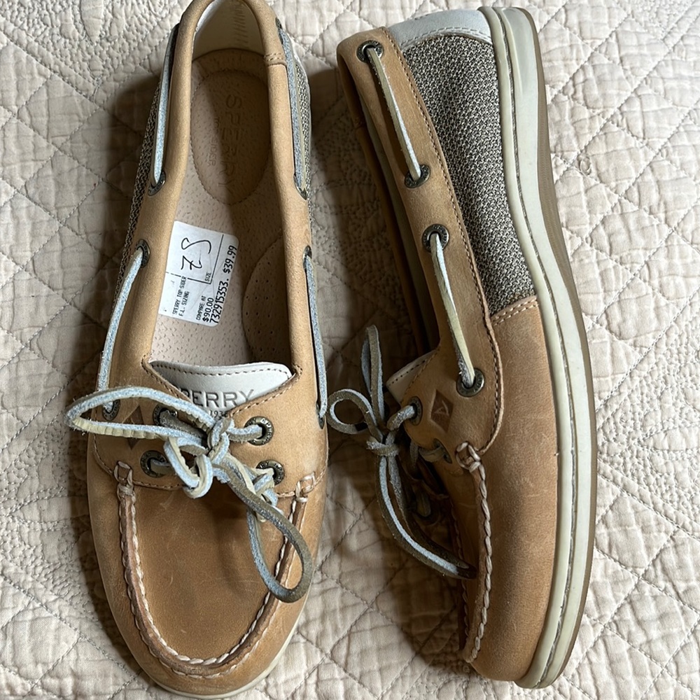 Sperry Topsider leather cream tan original boat shoe